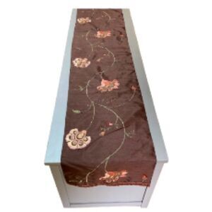 Flower and Leaves Embroidered Table Runner Rich Dark Brown 72 x 14 inch